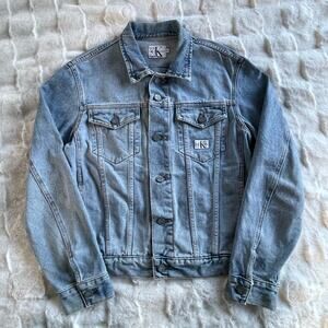 🔥Vintage 90s Calvin Klein USA Made Denim Trucker Jacket Stone Wash Distressed